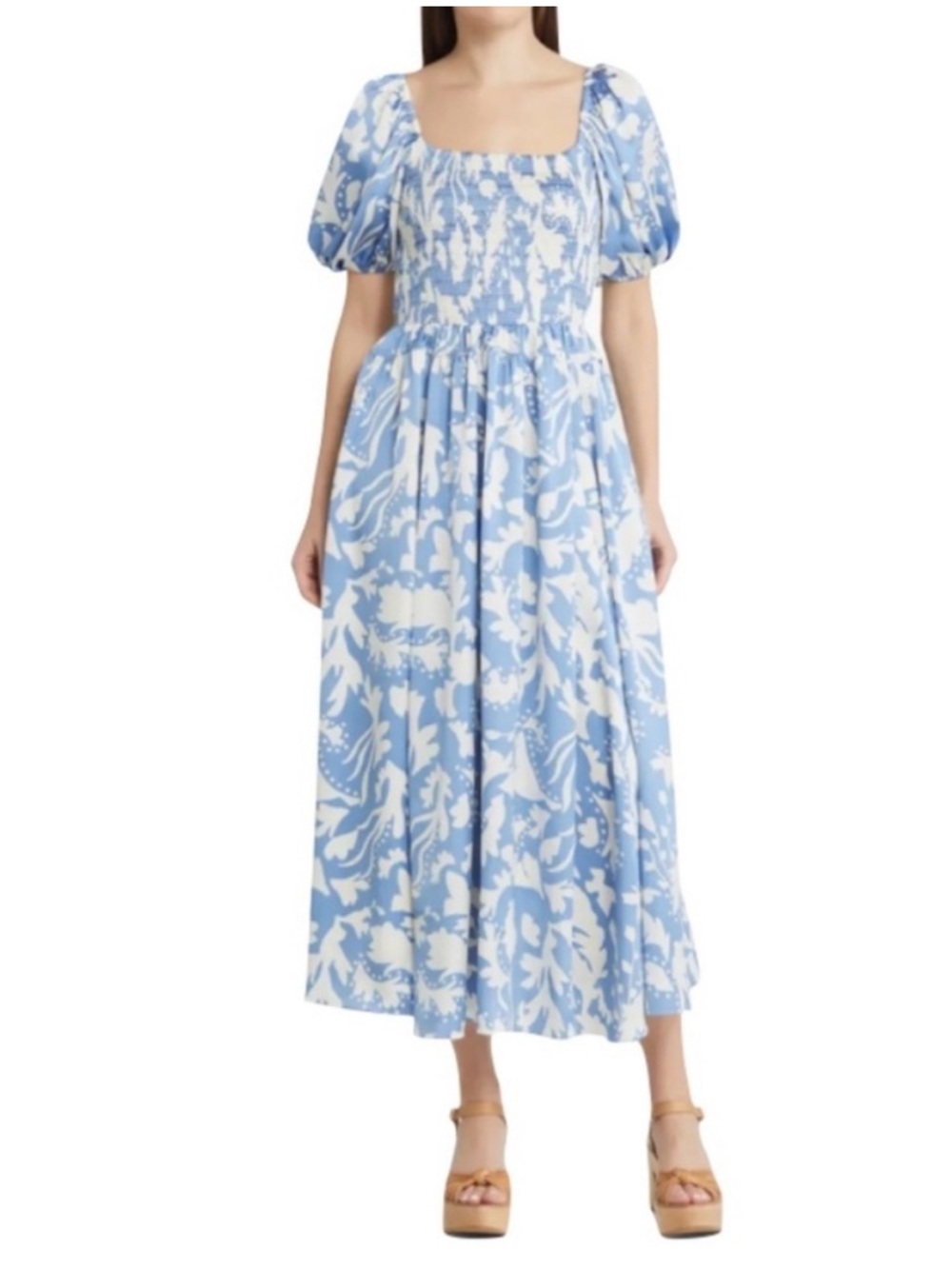Moon River Blue and White Smocked Dress sz. S